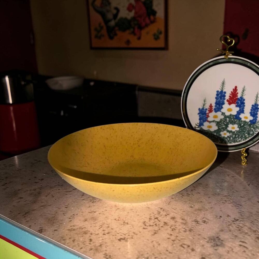 Texas Ware Vintage Bowl - Speckled Mustard Yellow Melamine